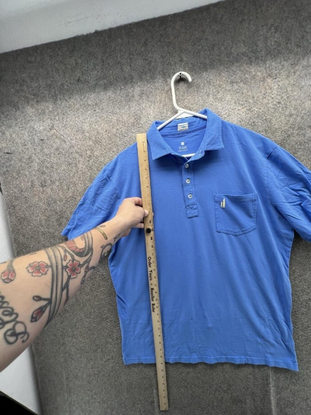 Johnnie-O Polo Shirt Men Large Blue Hangin Out Stretch Casual Pocket Logo - Picture 4 of 11
